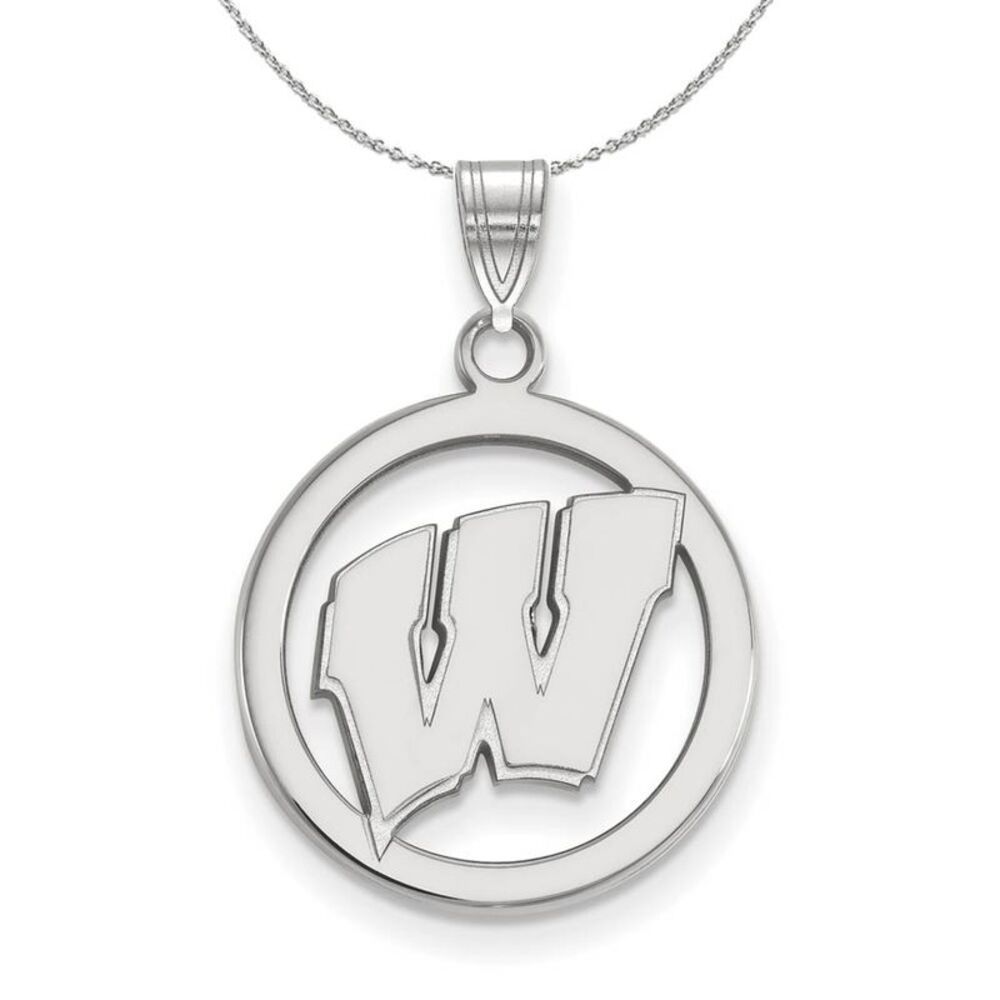 Sterling Silver U. of Wisconsin Small Initial W Circle Necklace, 24 In